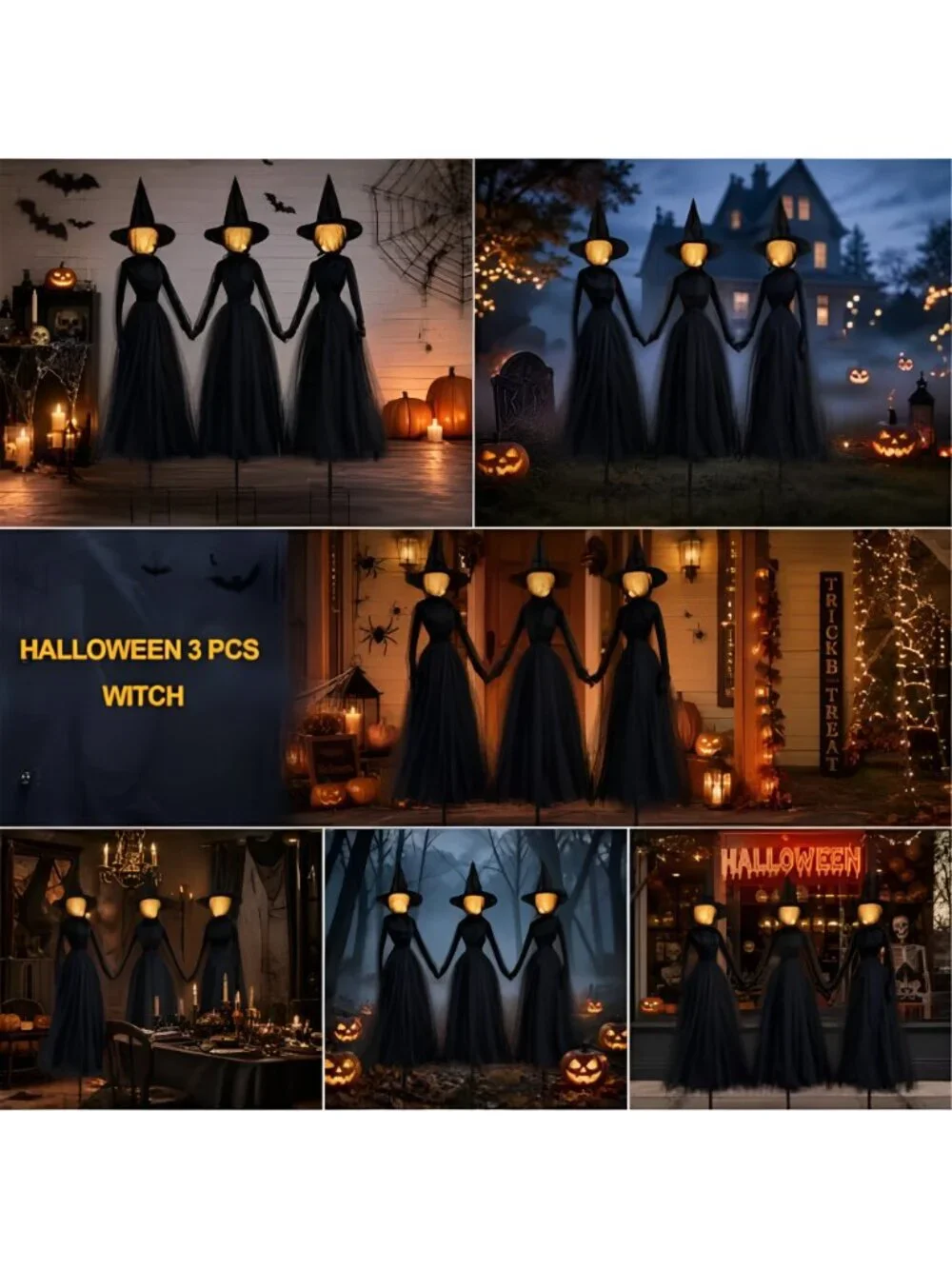 Halloween Witch Decorations Outdoor, 6 FT Set of 3 Holding Hands Witches Stakes